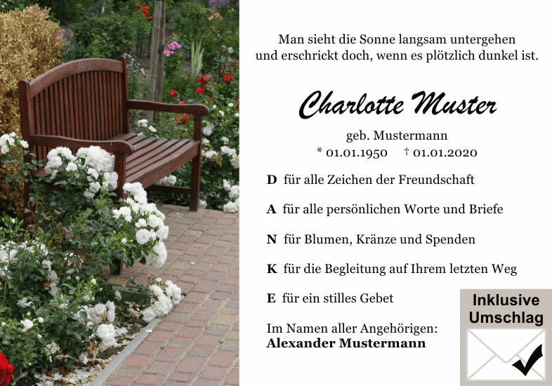 Danksagungen Trauer