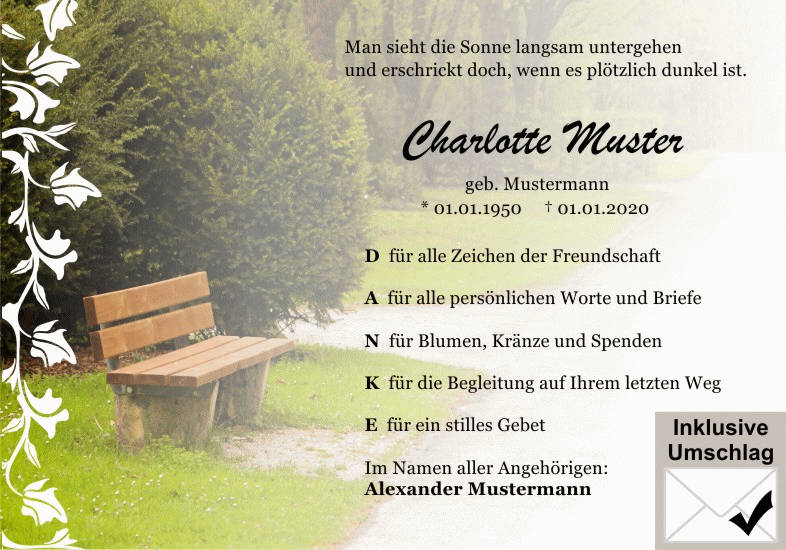 Danksagungen Trauer