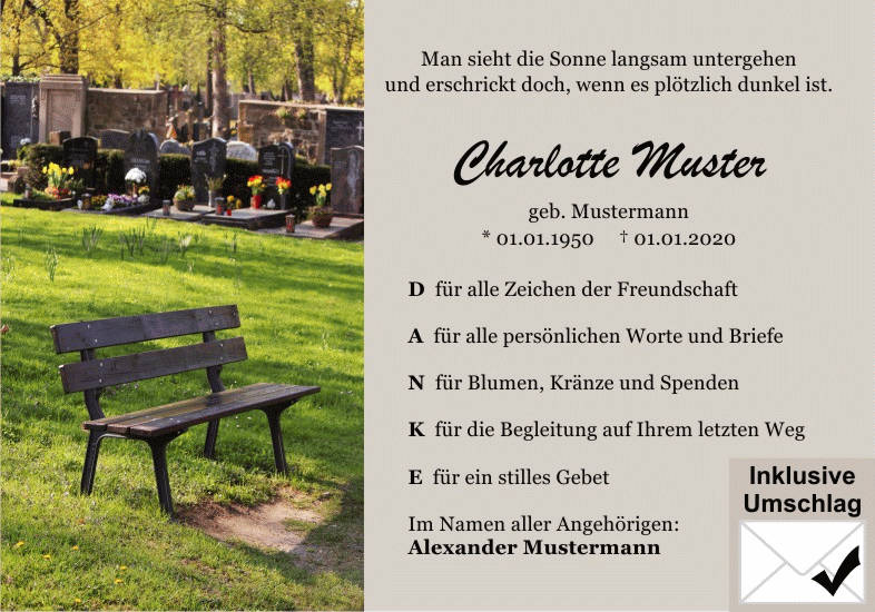 Danksagungen Trauer