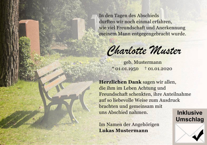 Danksagungen Trauer