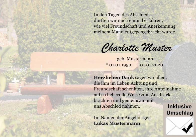 Danksagungen Trauer