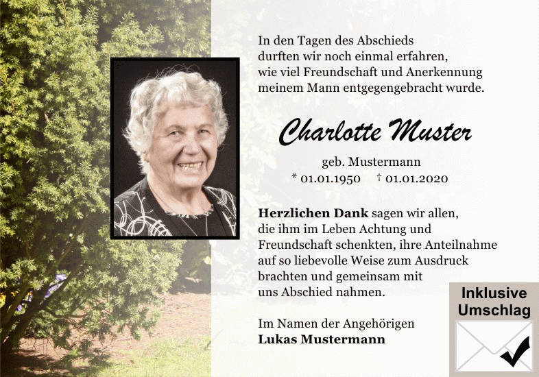 Danksagungen Trauer