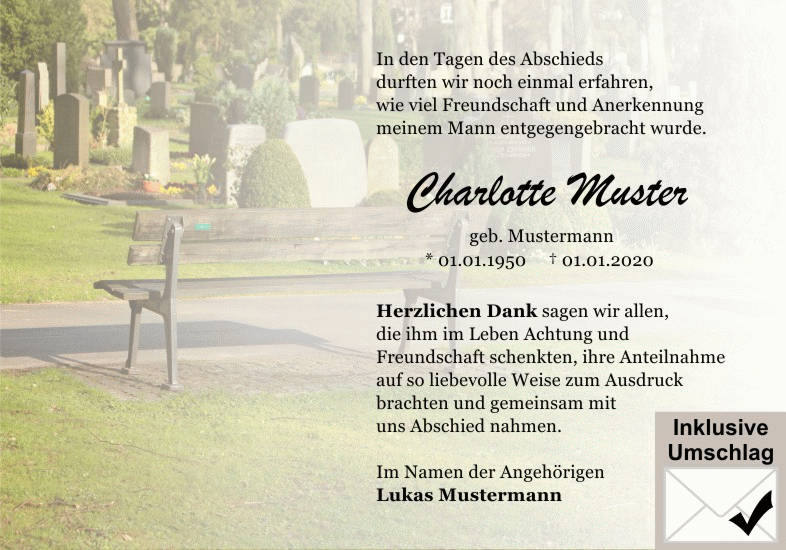 Danksagungen Trauer