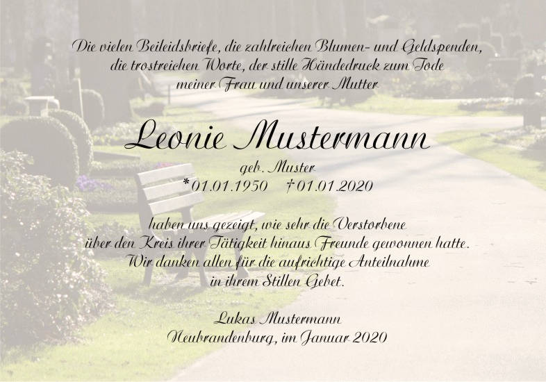Danksagungen Trauer