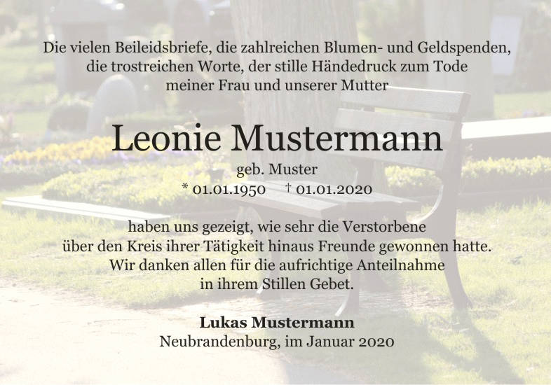Danksagungen Trauer