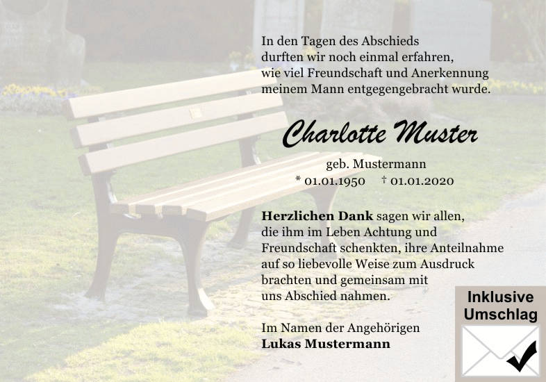 Danksagungen Trauer