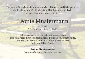 Danksagungen Trauer