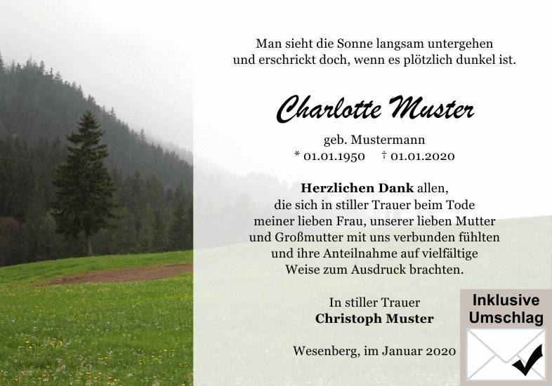 Danksagungen Trauer