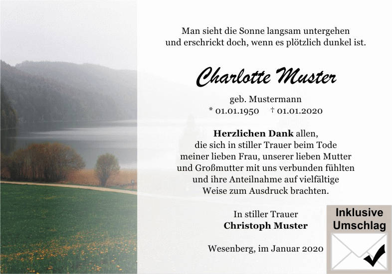 Danksagungen Trauer