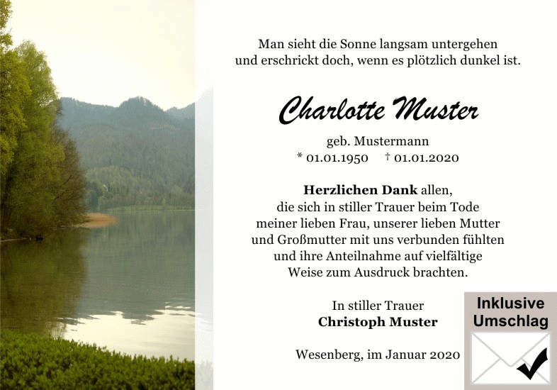 Danksagungen Trauer