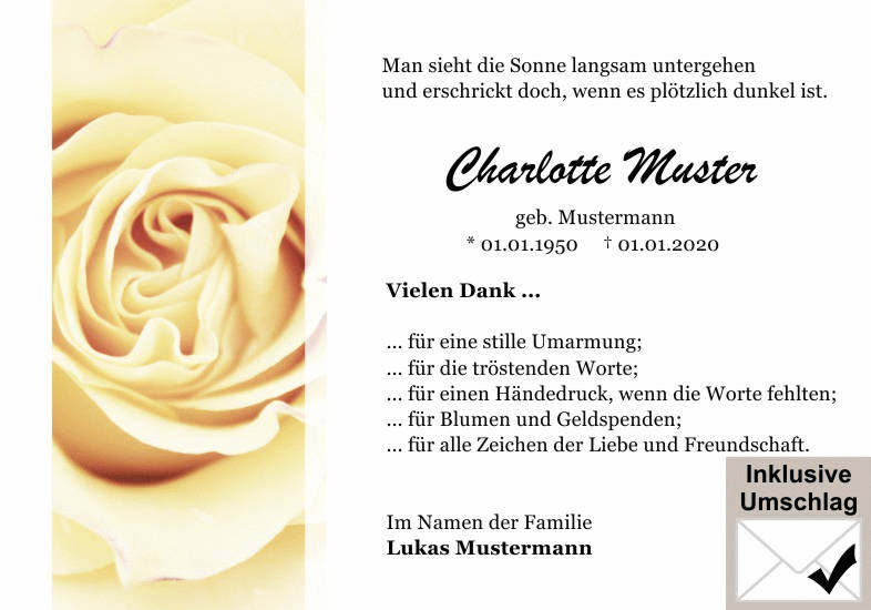 Danksagungen Trauer
