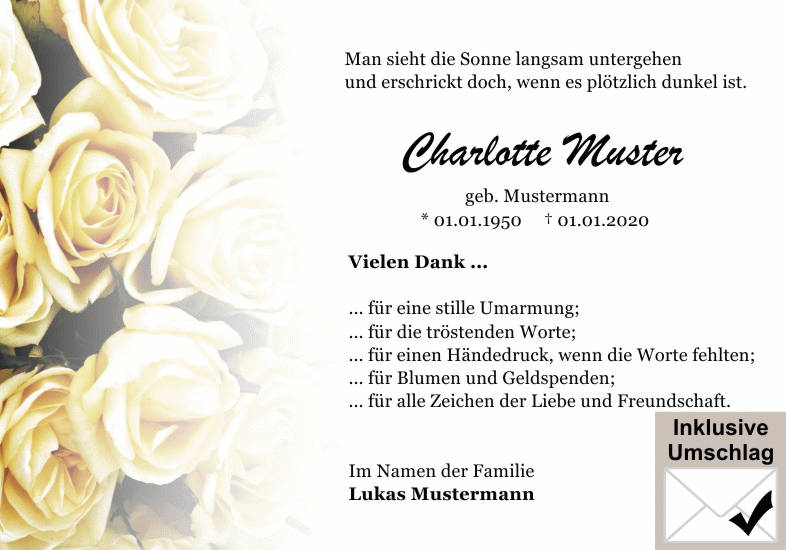 Danksagungen Trauer