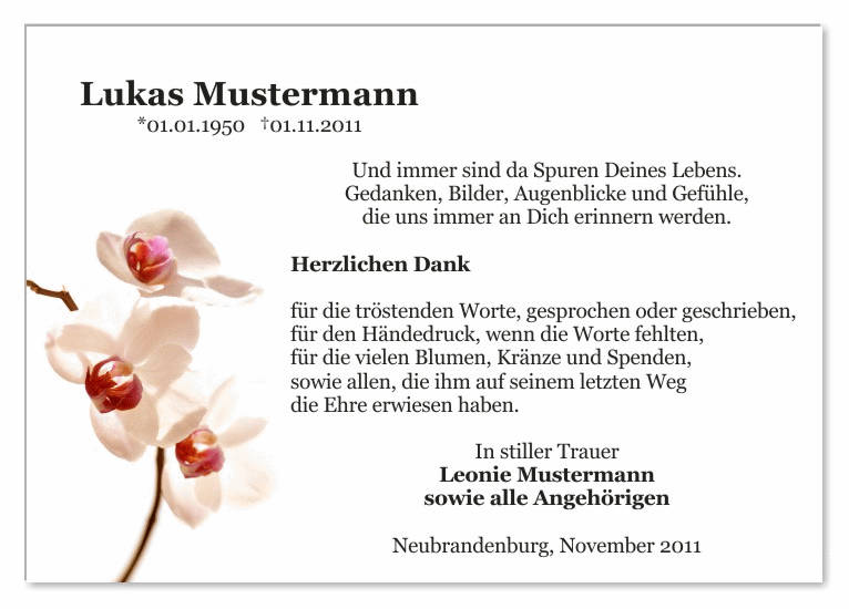 Danksagungen Trauer