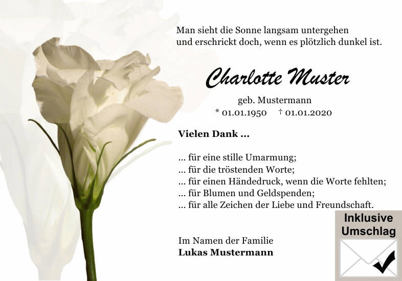 Danksagungen Trauer