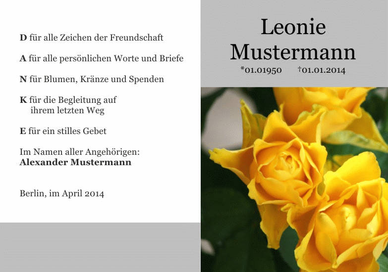 Danksagungen Trauer