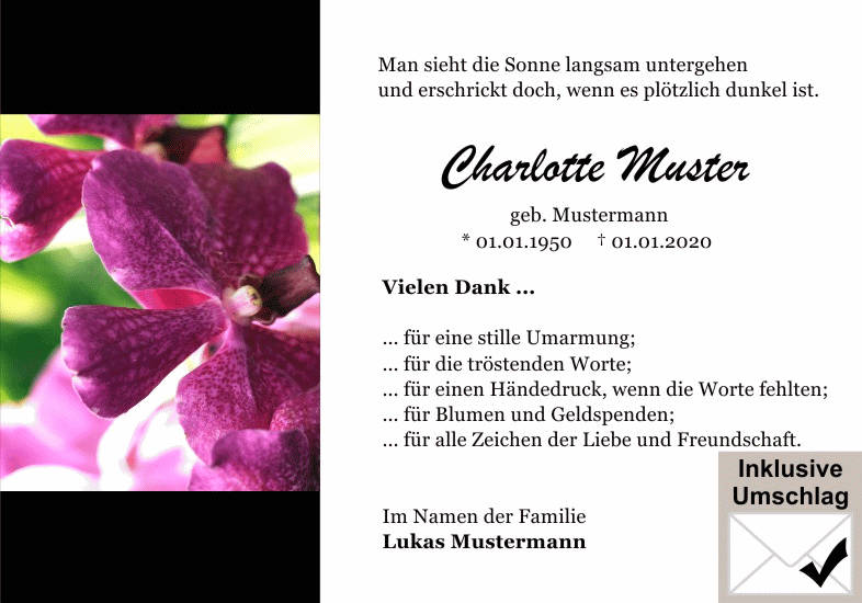 Danksagungen Trauer