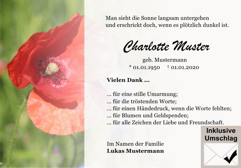 Danksagungen Trauer