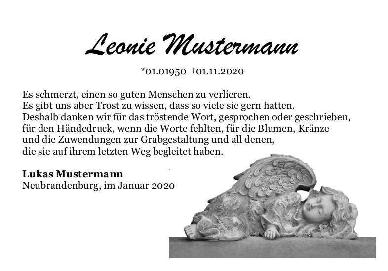 Danksagungen Trauer
