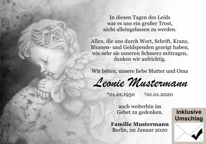 Danksagungen Trauer