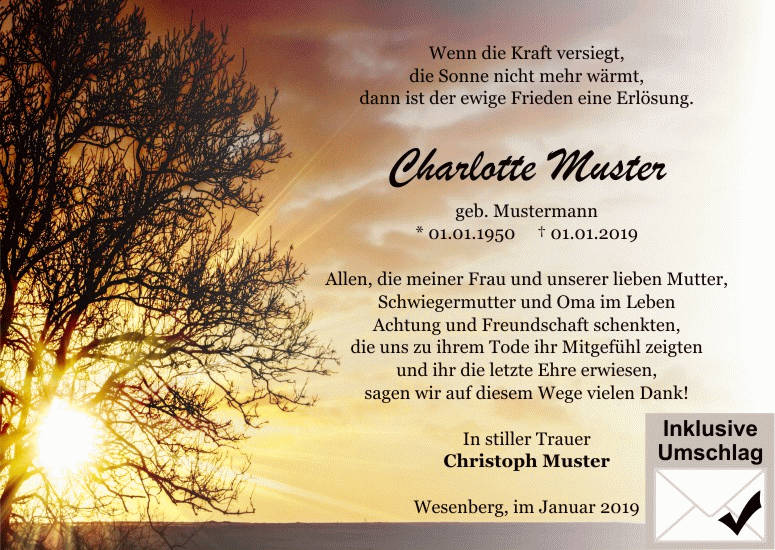 Danksagungen Trauer