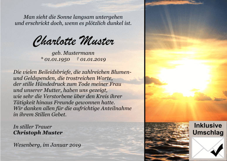Danksagungen Trauer