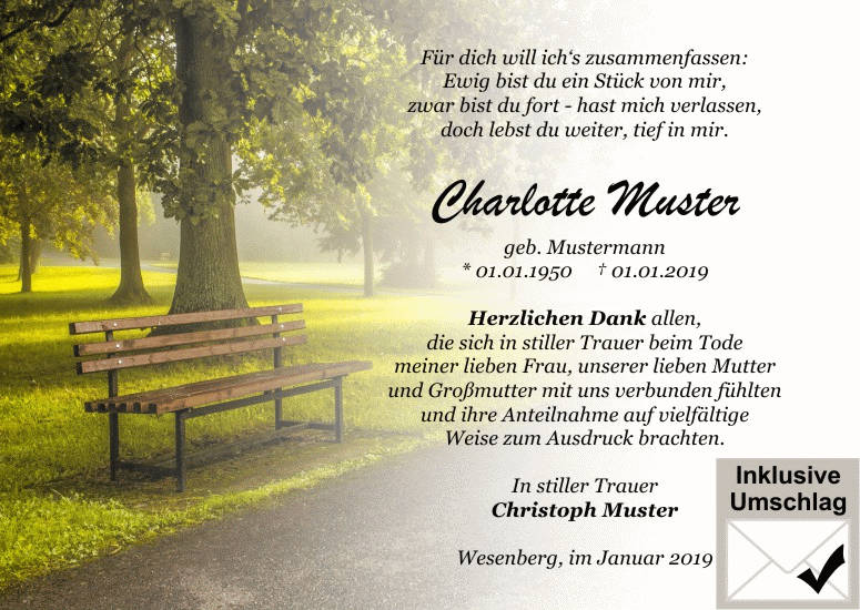 Danksagungen Trauer