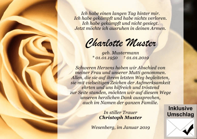 Danksagungen Trauer