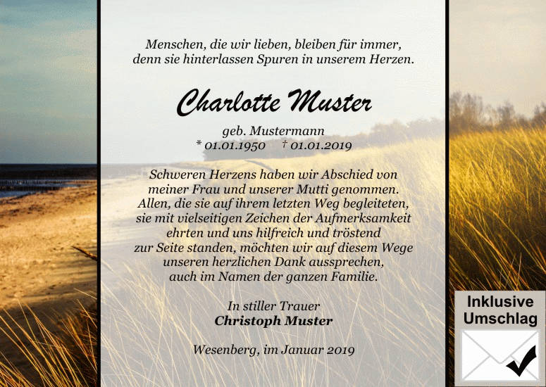 Danksagungen Trauer