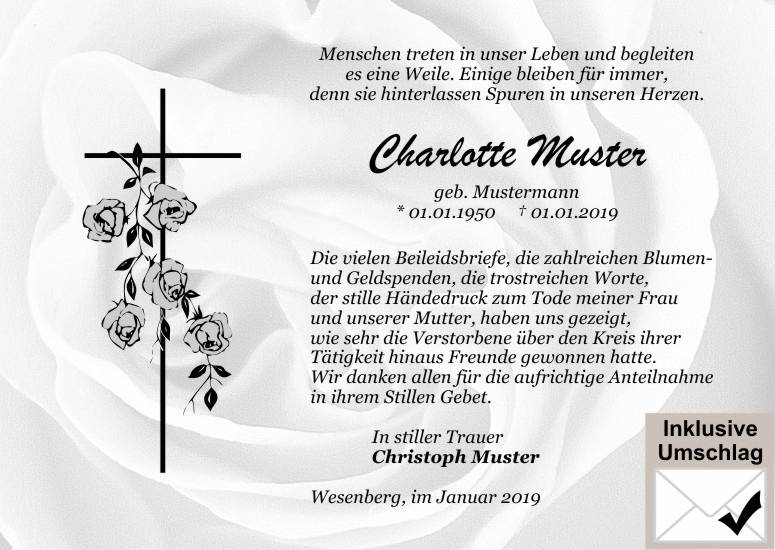 Danksagungen Trauer
