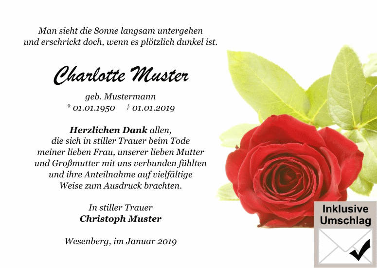 Danksagungen Trauer