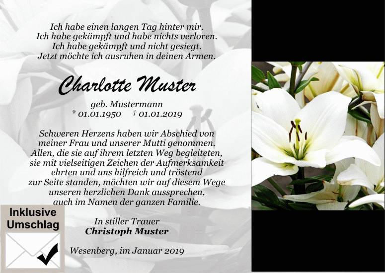 Danksagungen Trauer