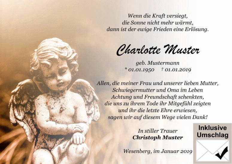 Danksagungen Trauer