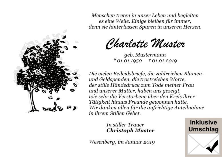 Danksagungen Trauer