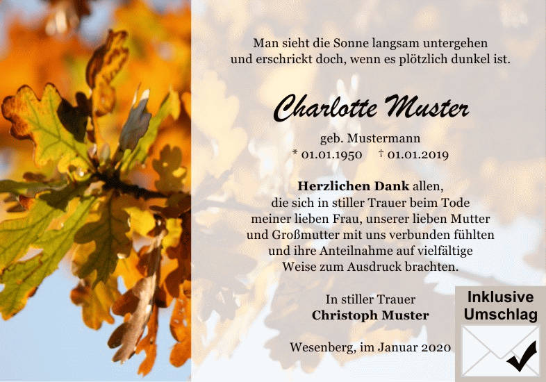 Danksagungen Trauer