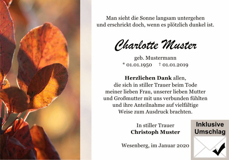 Danksagungen Trauer