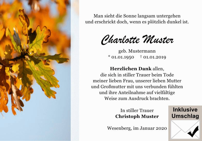 Danksagungen Trauer
