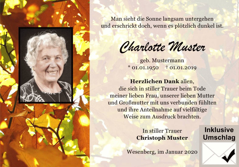 Danksagungen Trauer
