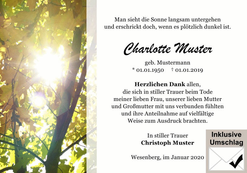 Danksagungen Trauer