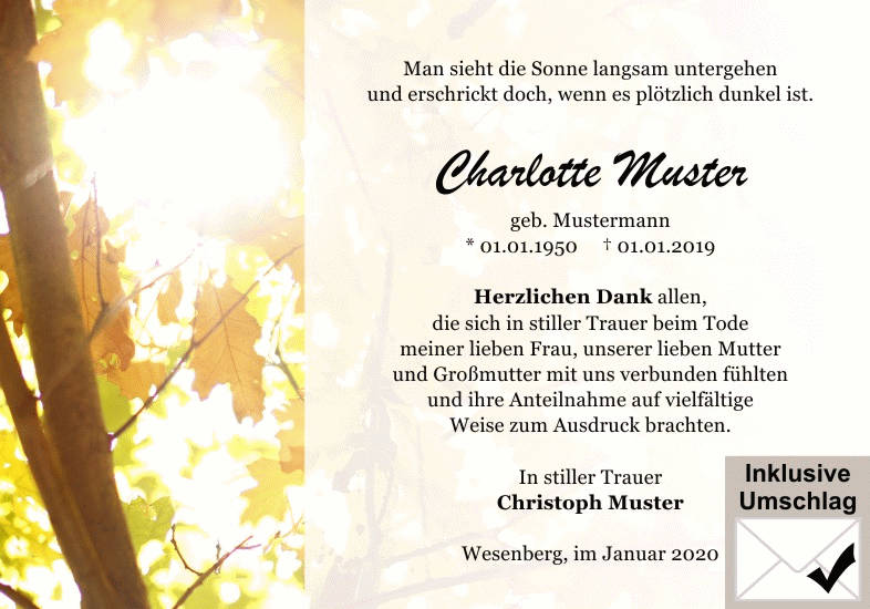 Danksagungen Trauer
