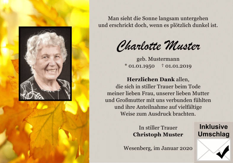 Danksagungen Trauer