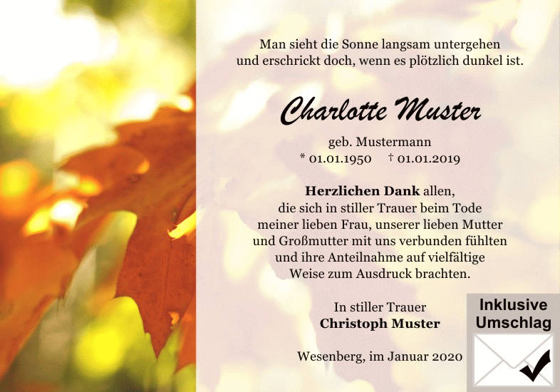 Danksagungen Trauer
