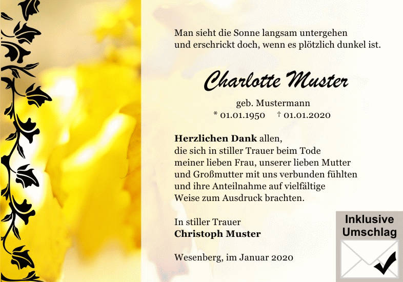 Danksagungen Trauer