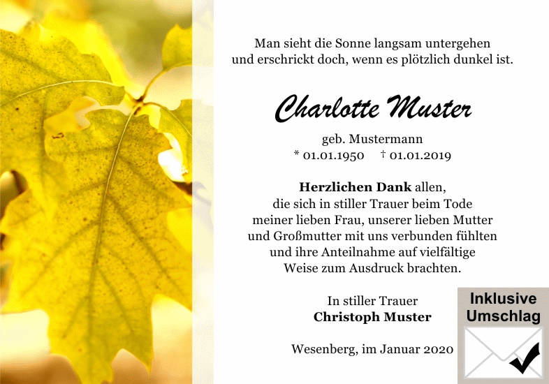 Danksagungen Trauer
