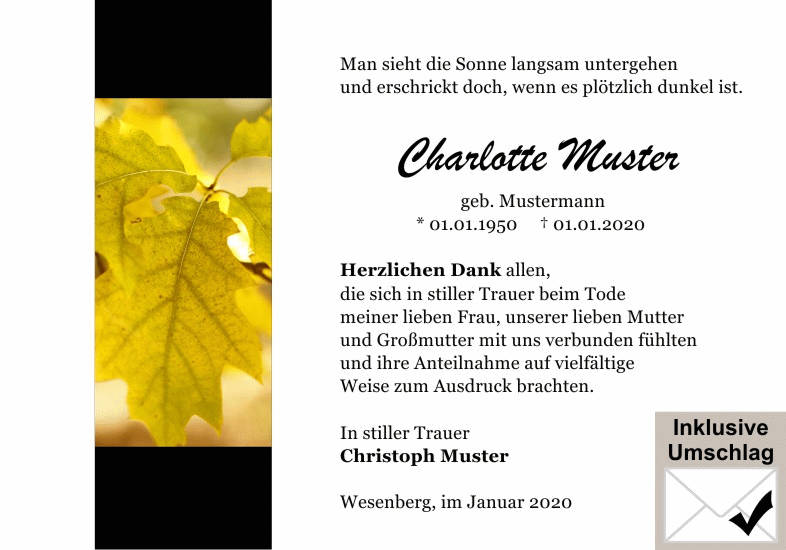 Danksagungen Trauer