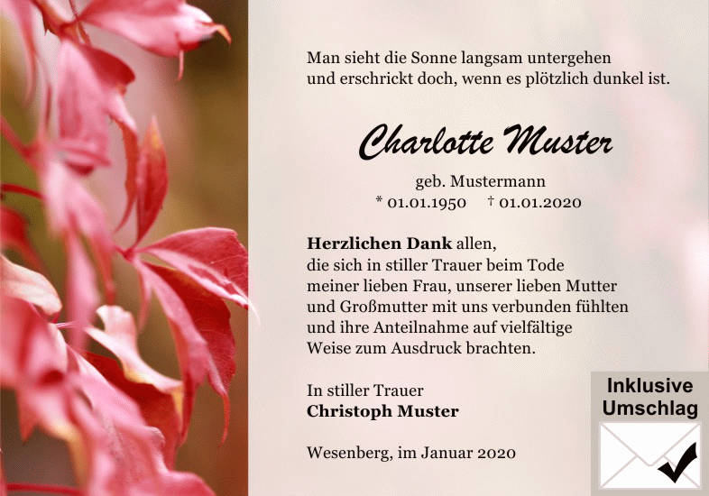 Danksagungen Trauer
