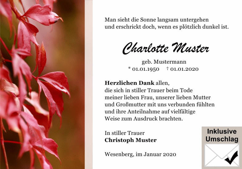 Danksagungen Trauer
