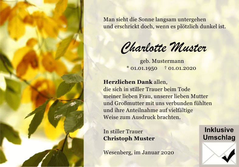 Danksagungen Trauer