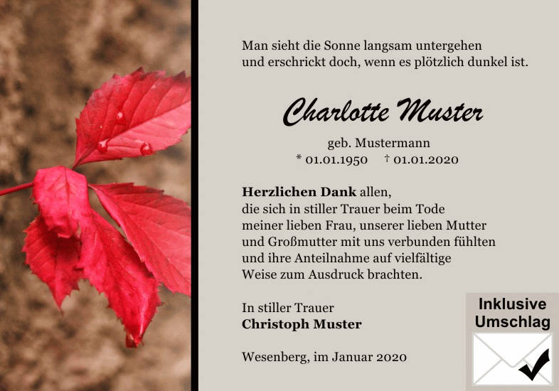 Danksagungen Trauer