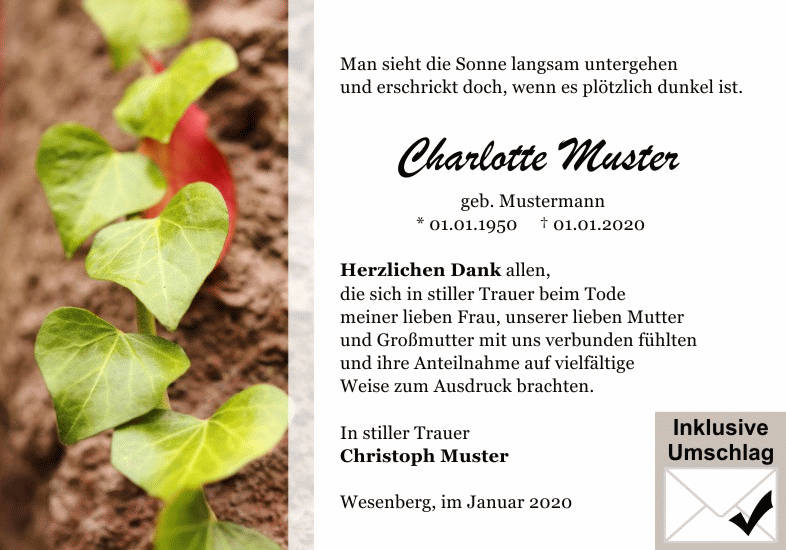 Danksagungen Trauer