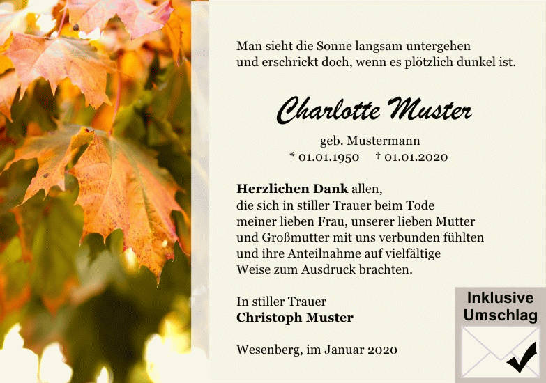 Danksagungen Trauer